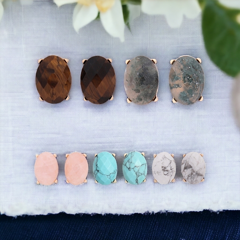 02946  Faceted Oval Stone Earrings